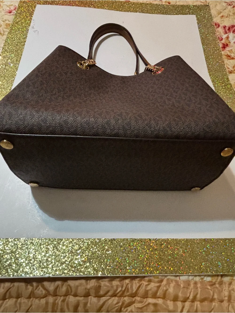 Michael Kors Dark Brown MK Logo Tote with Gold Hardware